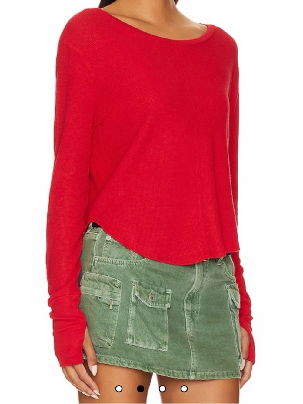bobi Red Long Sleeve Scoop Neck Top